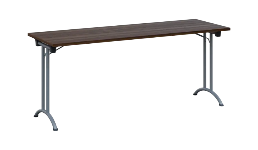 SLA 180 lak skládací jednací stůl 1800x600, deska 25 mm, podnož stříbrný lak, deska ořech královský